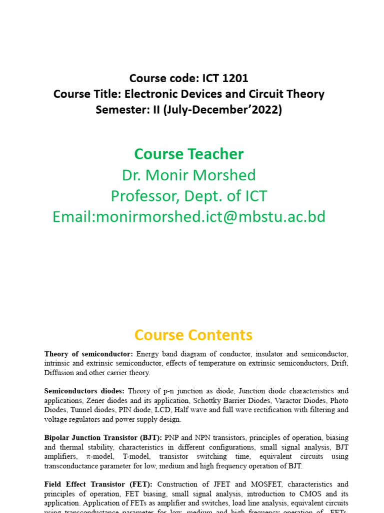 Lecture 1 Pdf Semiconductors Bipolar Junction Transistor