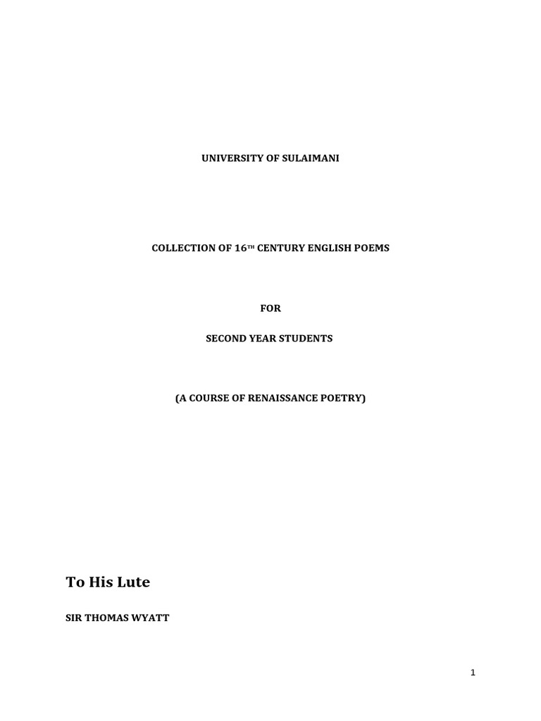 Sixteenth (16th) Century English Poetry | PDF