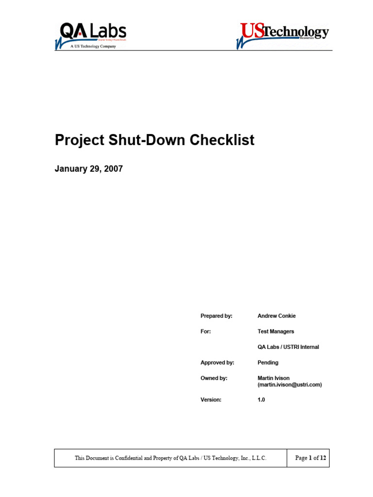 QA - Test Project Shut-Down Checklist | PDF | Quality Assurance | Computing