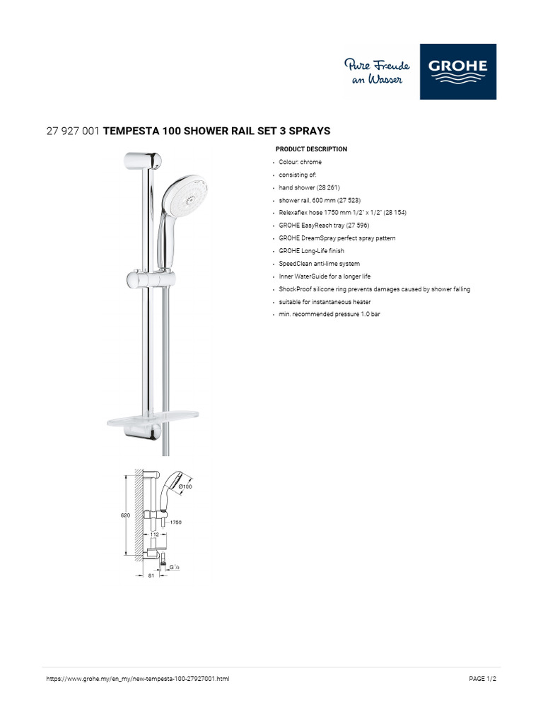 GROHE Specification Sheet 27927001 | PDF