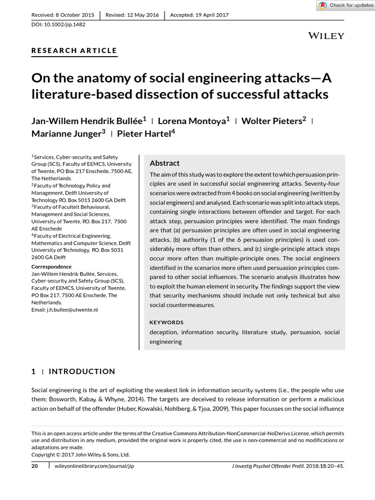 2015 - On The Anatomy of Social Engineering Attacks A Literature Based ...