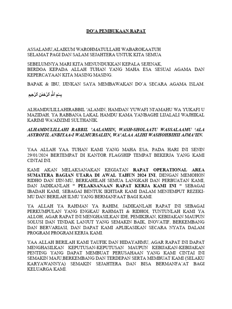 Doa Pembukaan Rapat Islam | PDF