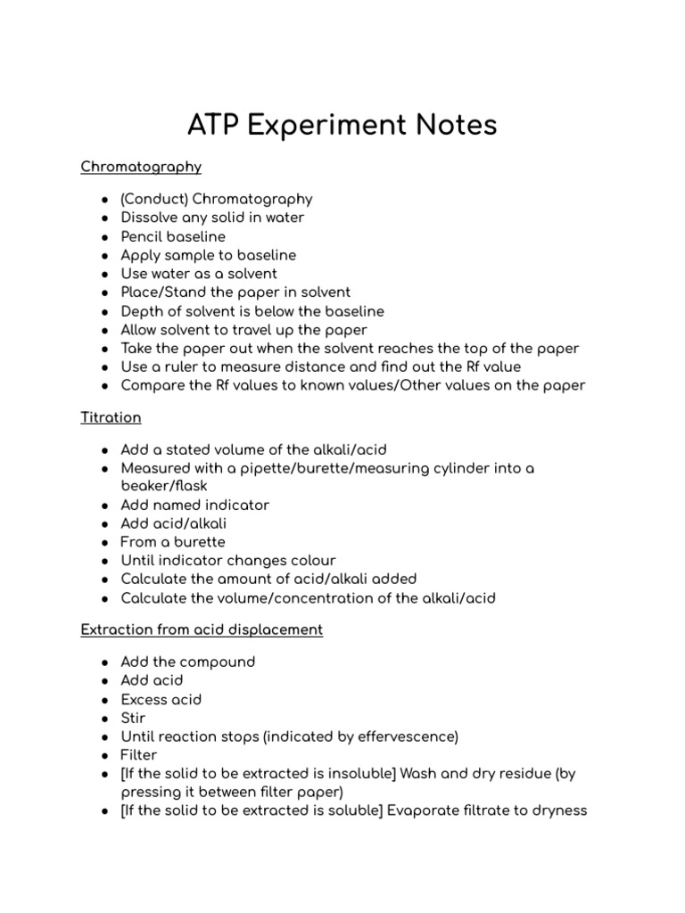 ATP Experiment Techniques Overview | PDF | Solubility | Filtration