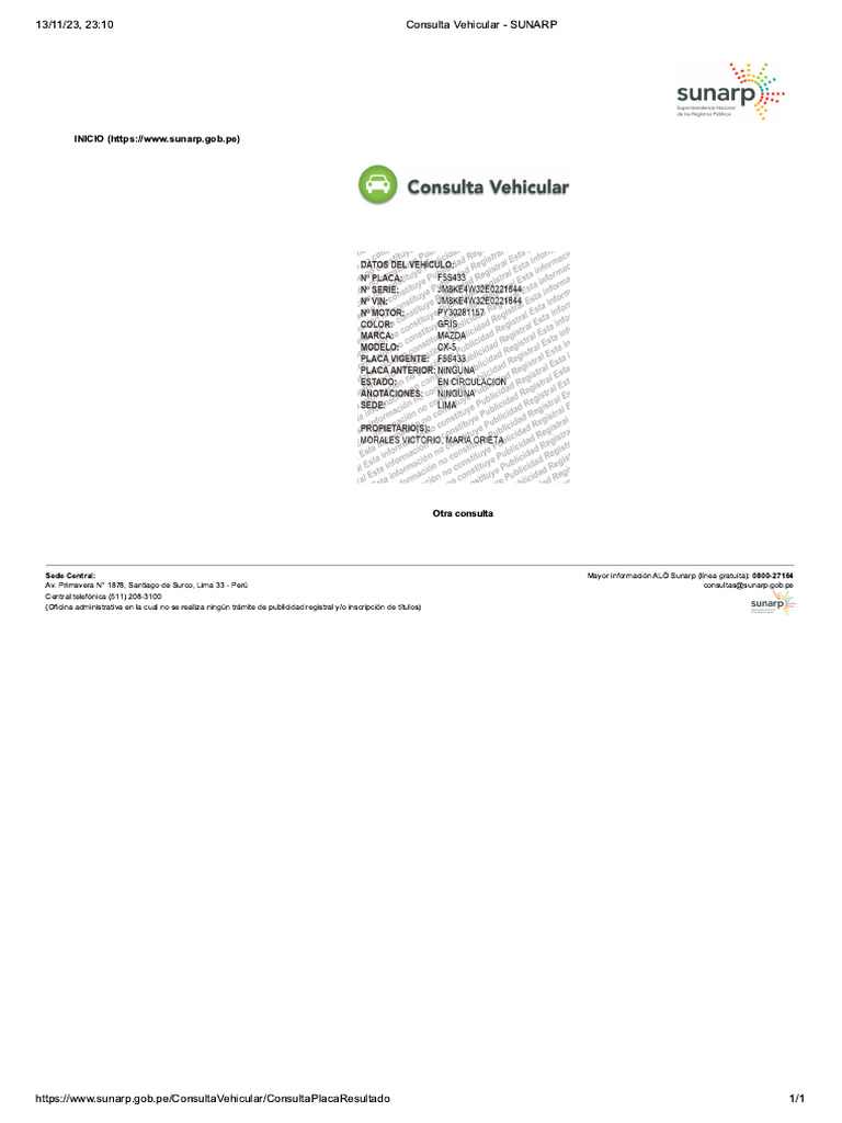 Consulta vehicular sunarp pdf