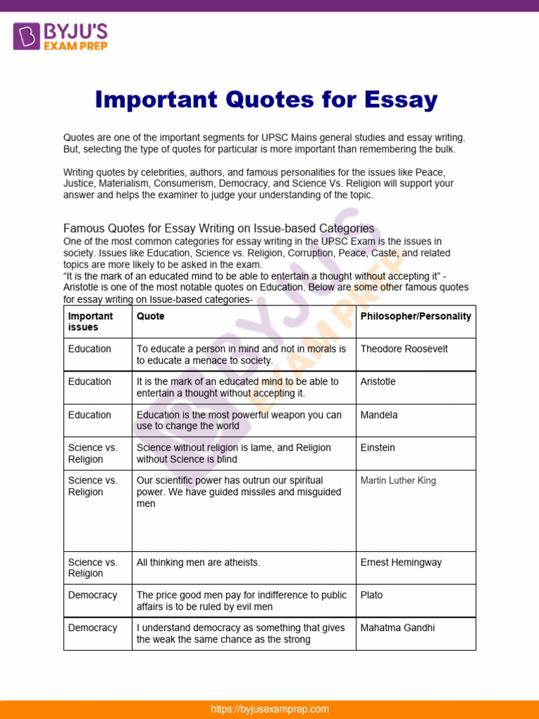 Important Quotes For Essay 28 | PDF | Mind | Reason, image size:768x1024
