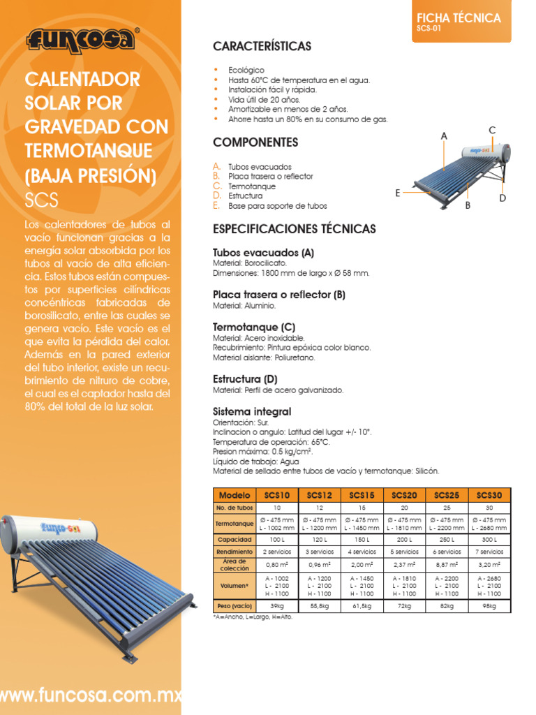 Calentador Solar SCS-01: Ecológico y Eficiente | PDF | Agua | Tubo vacío
