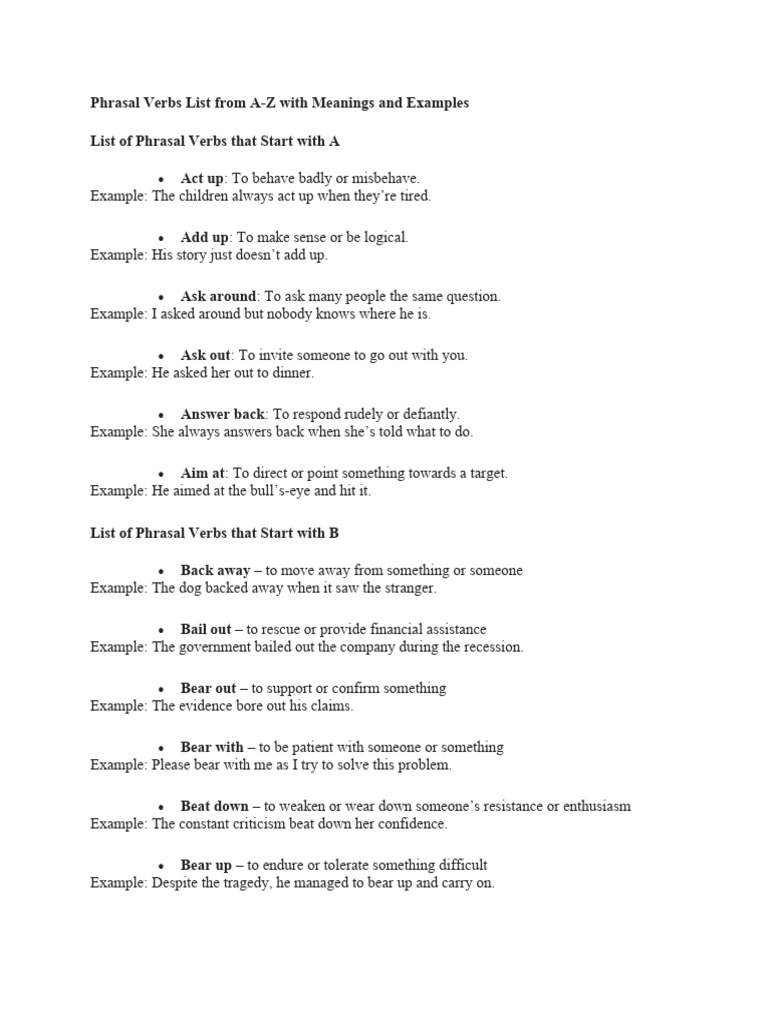 A-Z Phrasal Verbs with Meanings & Examples | PDF
