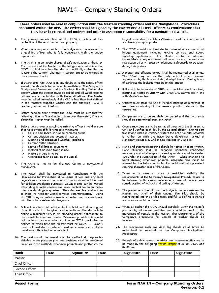 Nav 11 - Company Standing Orders | PDF