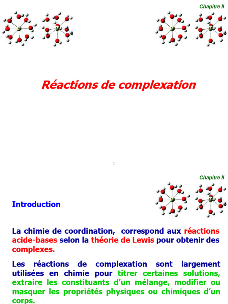 Réactions de Complexation en Chimie PDF Complexe (chimie — free download