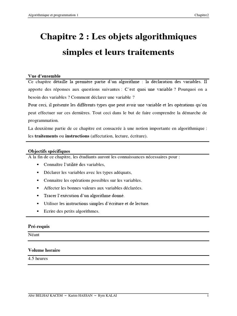 Variables et types en algorithmique | PDF | Variable (informatique ...