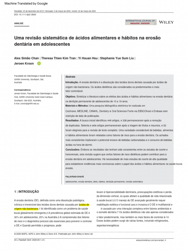 A Systematic Review of Dietary Acids and Habits On Dental Erosion | PDF ...