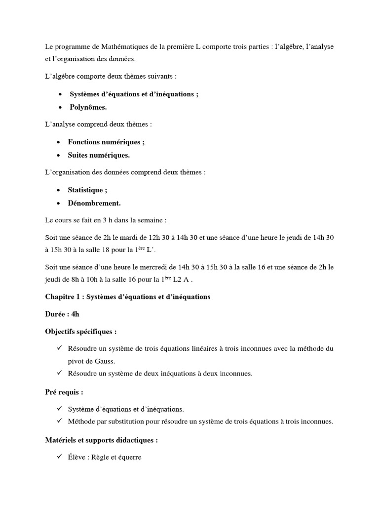 Programme de Maths 1ère L2 | PDF | Limite (mathématiques) | Division