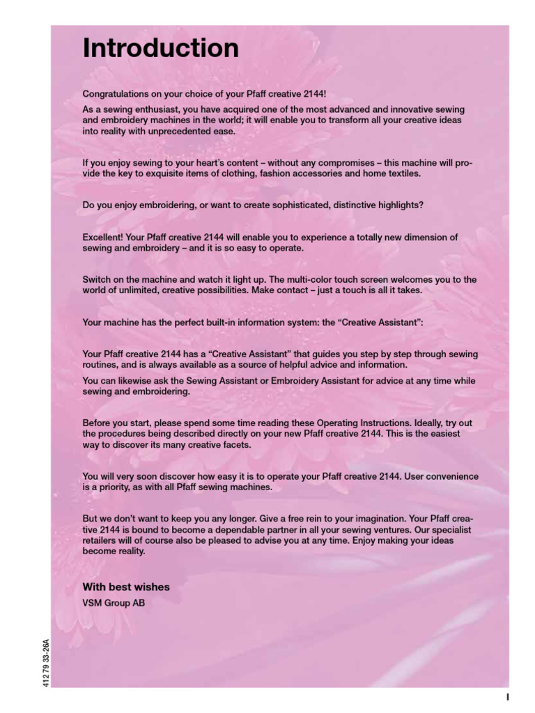 Pfaff Creative 2144 Sewing Machine Instruction Manual PDF