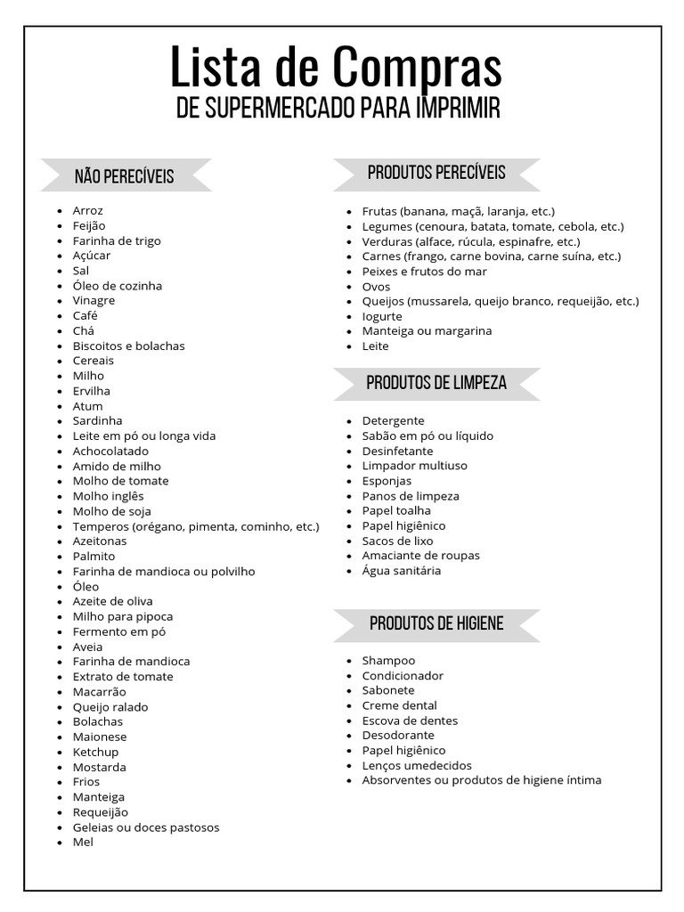 Lista de Compras de Supermercado para Imprimir em PDF | PDF