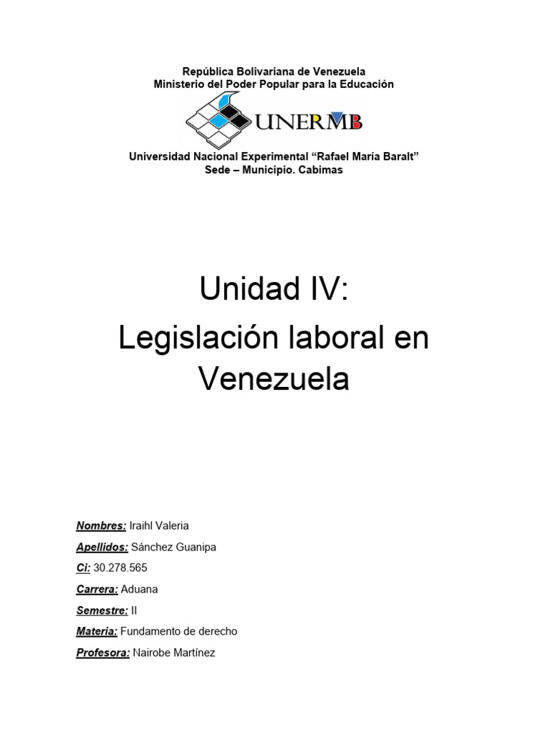 Unidad IV Legislacion Laboral en Venezuela PDF Salario Derecho