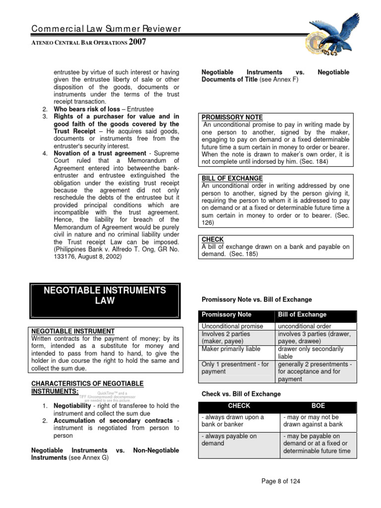 Commercial Law Reviewer 2007 | PDF | Negotiable Instrument | Cheque