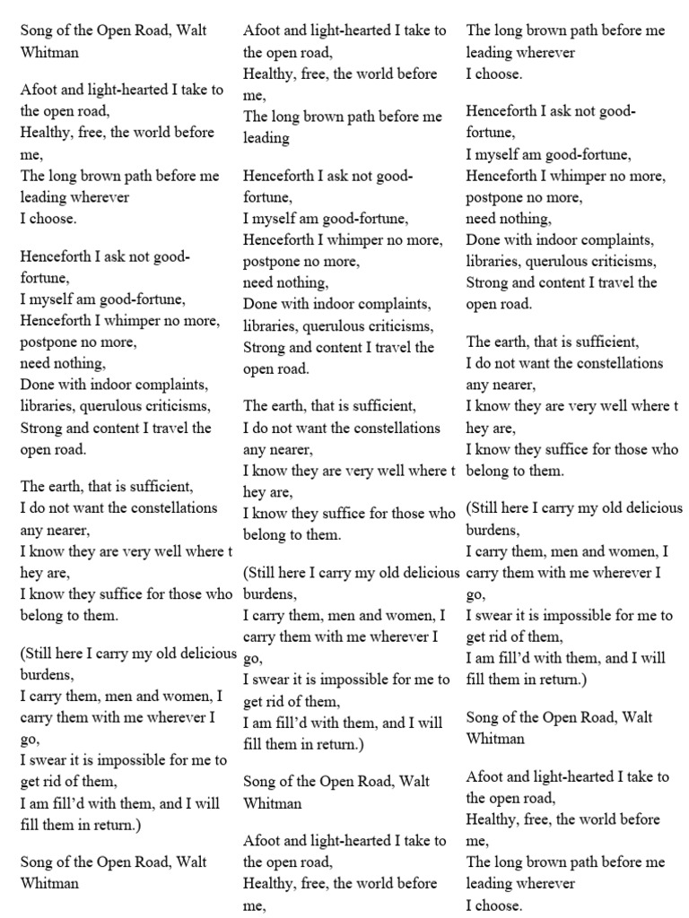 Song of the open road walt whitman pdf