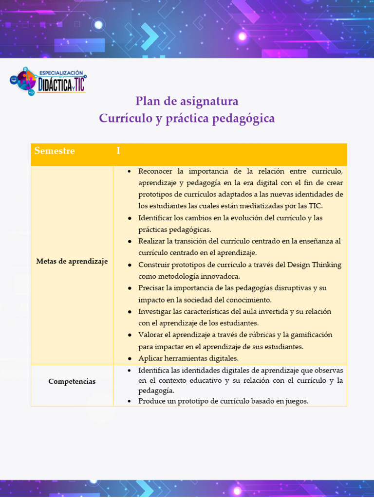 Plan de Asignatura Currículo | PDF | Plan de estudios | Enseñando