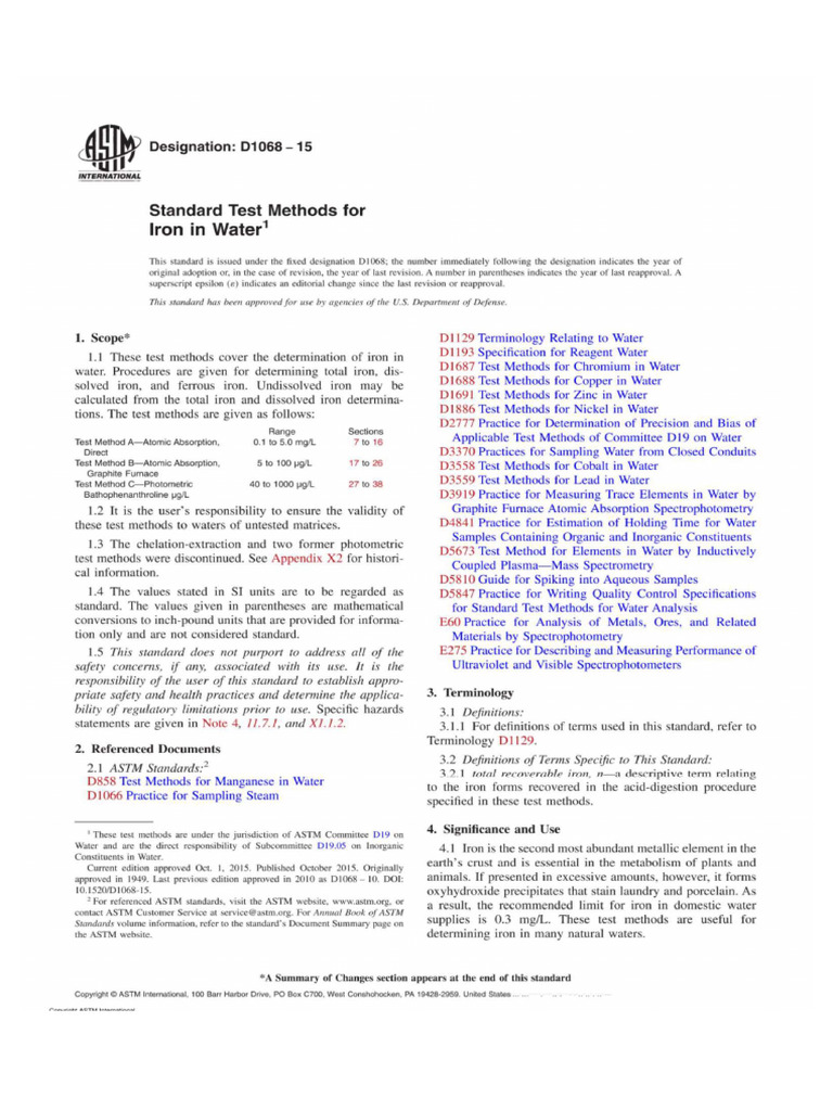 Documento 4 Método ASTM D1068 2015 - Hierro AA | PDF