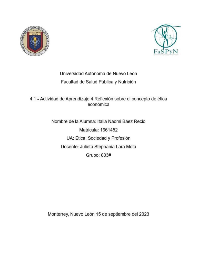 Actividad 4 1 reflexion sobre el concepto de etica economica pdf