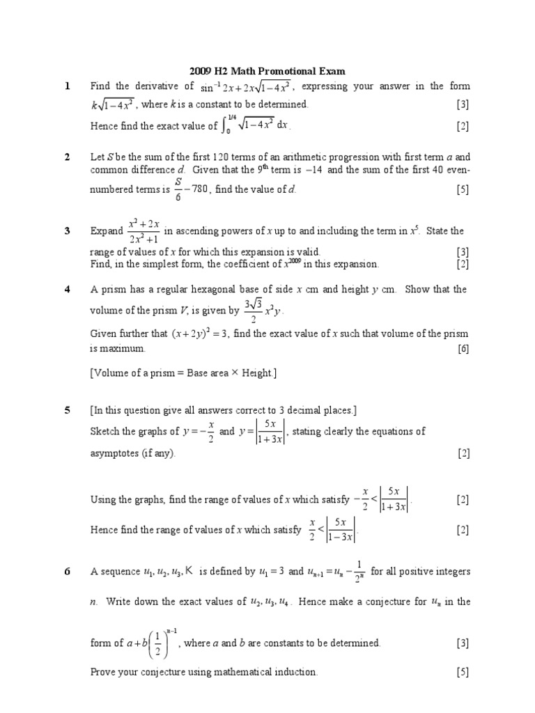 Maths 2009 Promo Questions | PDF | Teaching Methods & Materials ...