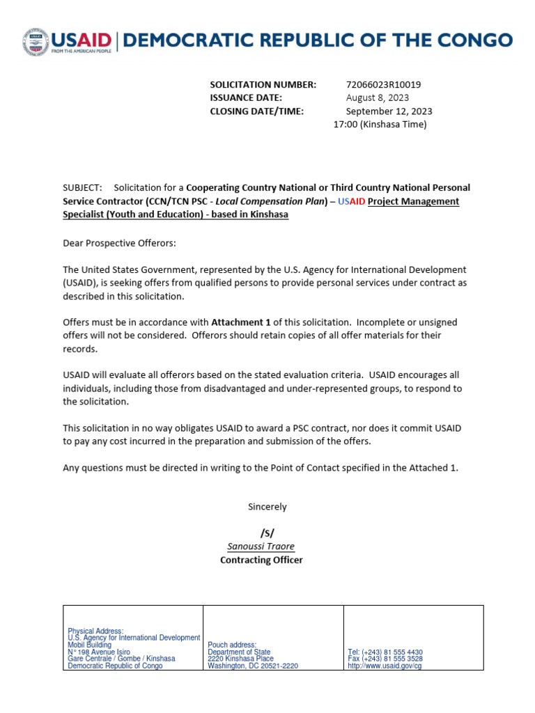 Solicitation USAID Project Managment Specialist - Education - FSN 12 To ...