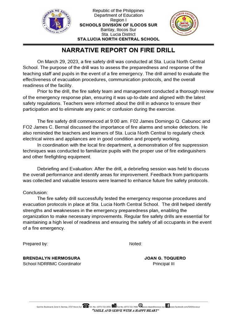 Narrative report on fire drill pdf emergency management fire safety