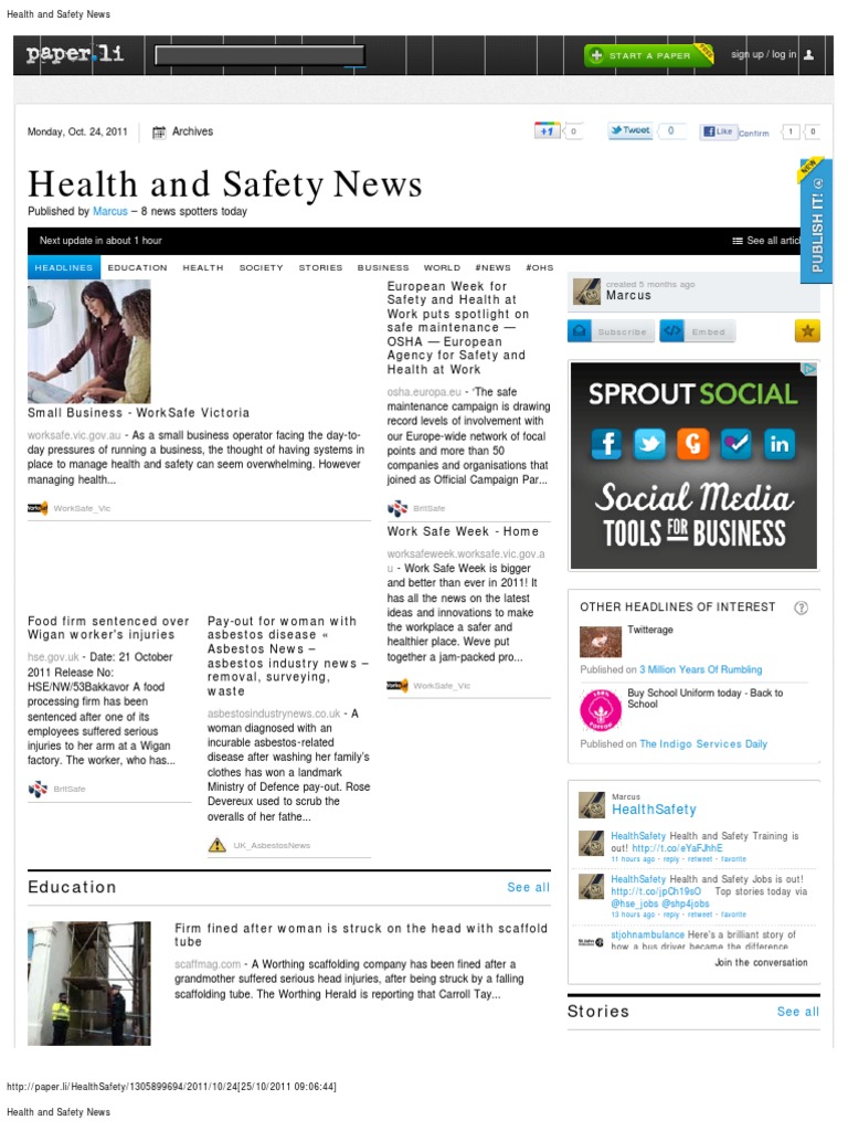 Health and Safety News 24.10.11 Occupational Safety And Health