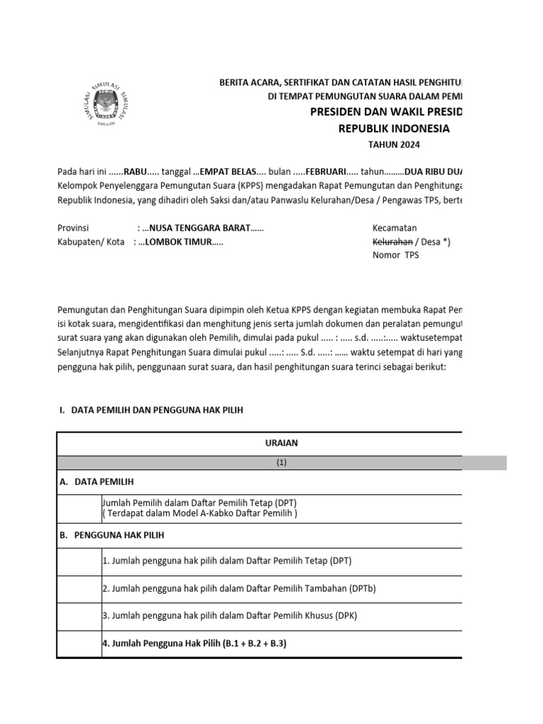Hasil Penghitungan Suara Pemilu 2024 | PDF