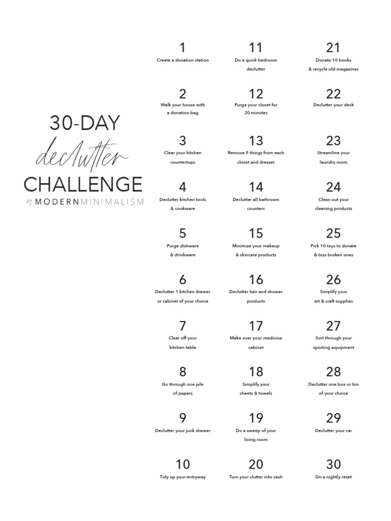 30 Day Declutter Challenge Printable | PDF | Countertop | Domestic Life