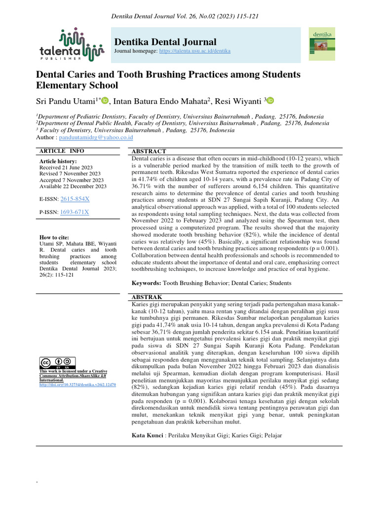 Dental Caries in Elementary Students | PDF | Human Tooth | Oral Hygiene