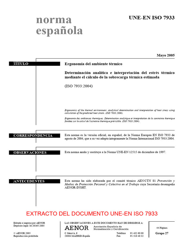 Evaluaci n Del Estr s T rmico ISO 7933 PDF Calor Seguridad Y 