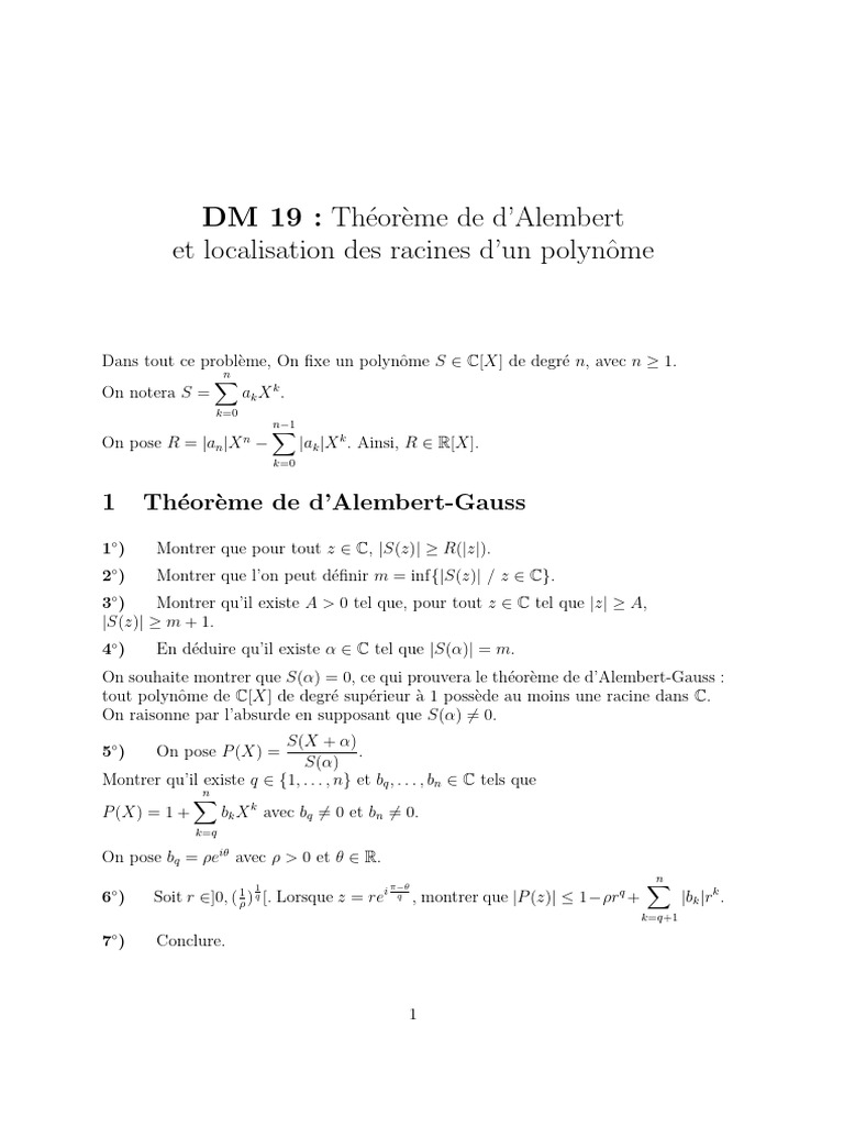 Théorème de d'AlembertGauss PDF Zéro d'une fonction Objets — free download