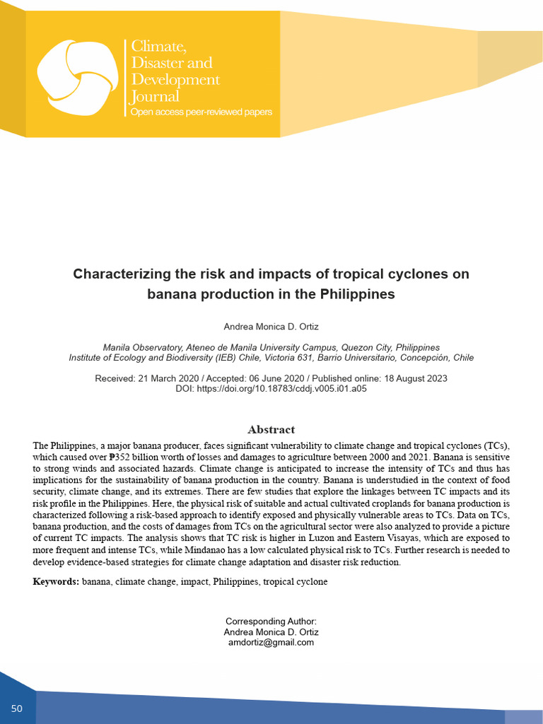 Characterizing The Risk And Impacts Of Tropical Cyclones On Banana