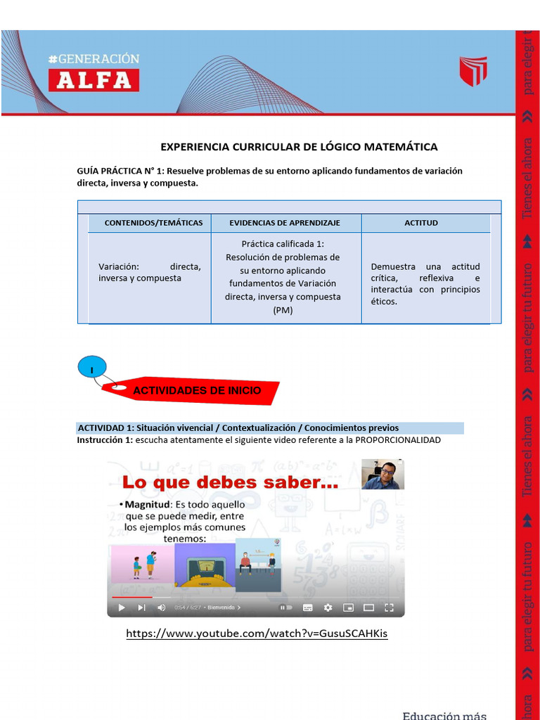 Hoja De Trabajo De Variación Directa E Inversa Variación