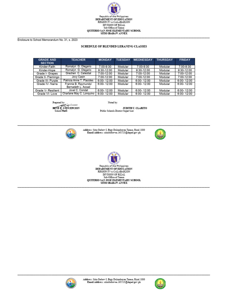 Section 1 Football Blended Schedule
