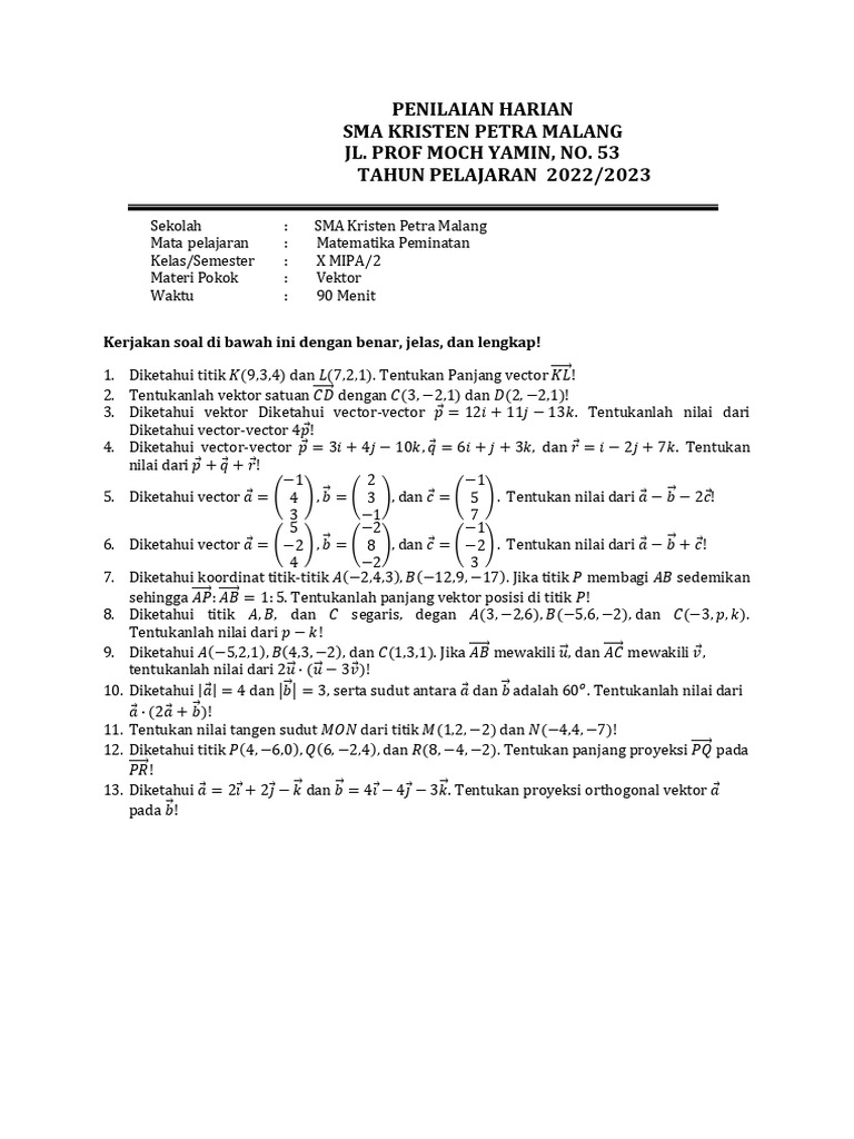 Penilaian Harian Vektor R3 | PDF | Metode & Bahan Ajar | Sains & Matematika