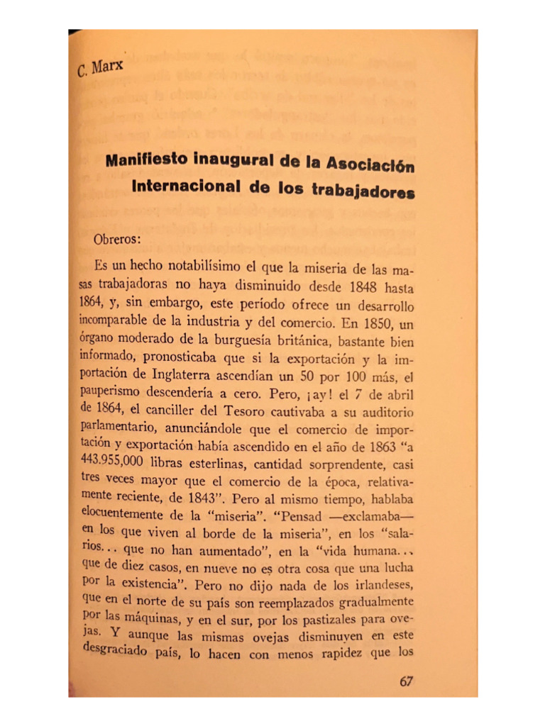 Manifiesto Inaugural de La Asociación Internacional de Los Trabajadores ...