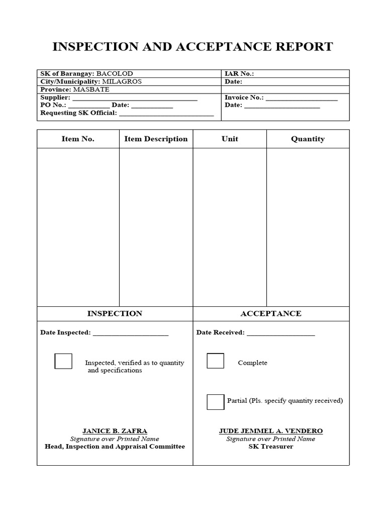 Barangay Bacolod Inspection Report | PDF