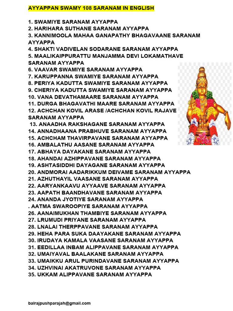 108 Ayyappan Saranam ENGLISH | PDF | Indian Religions | Gender And Hinduism