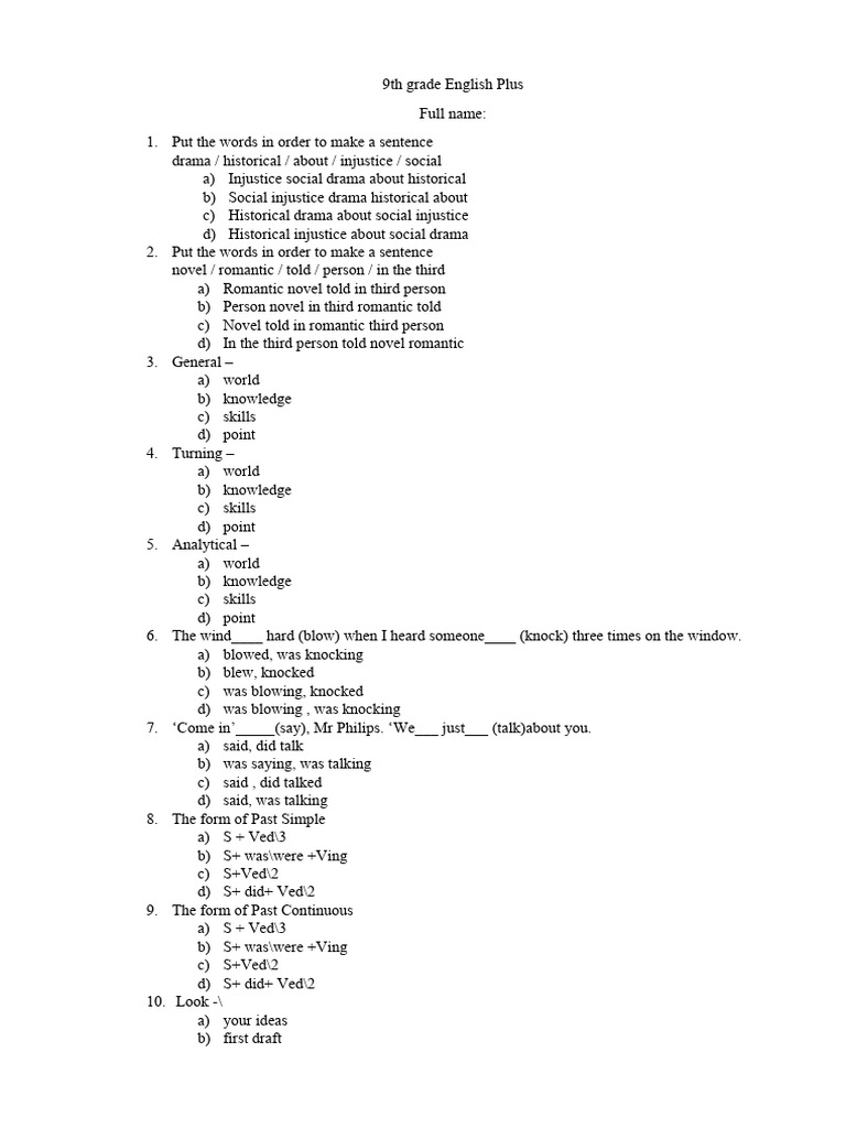 9th grade english plus pdf