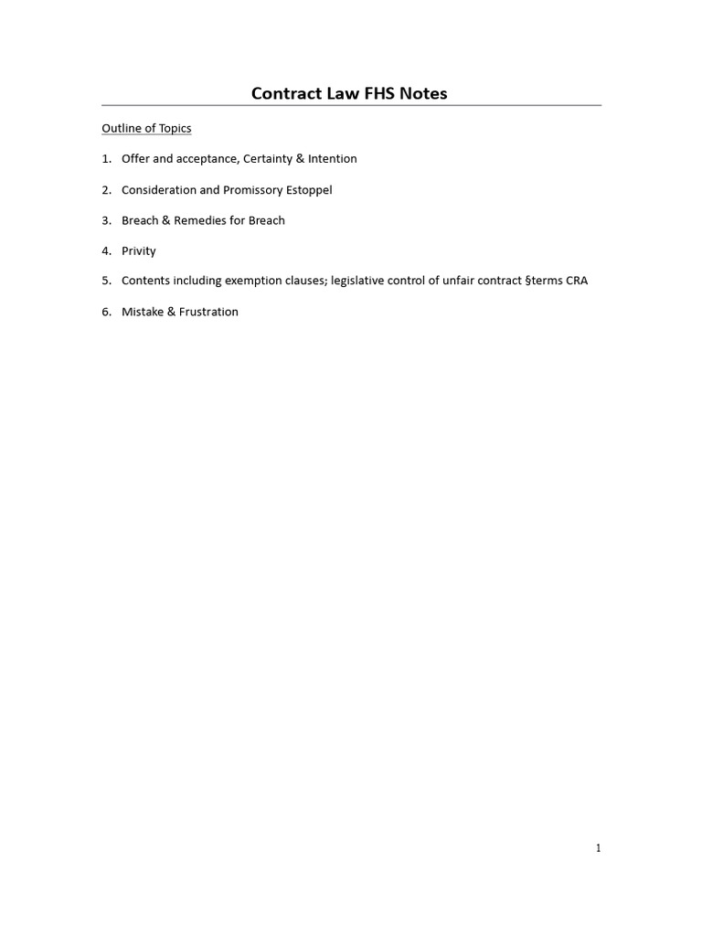 Key Concepts in Contract Law Notes | PDF | Offer And Acceptance ...