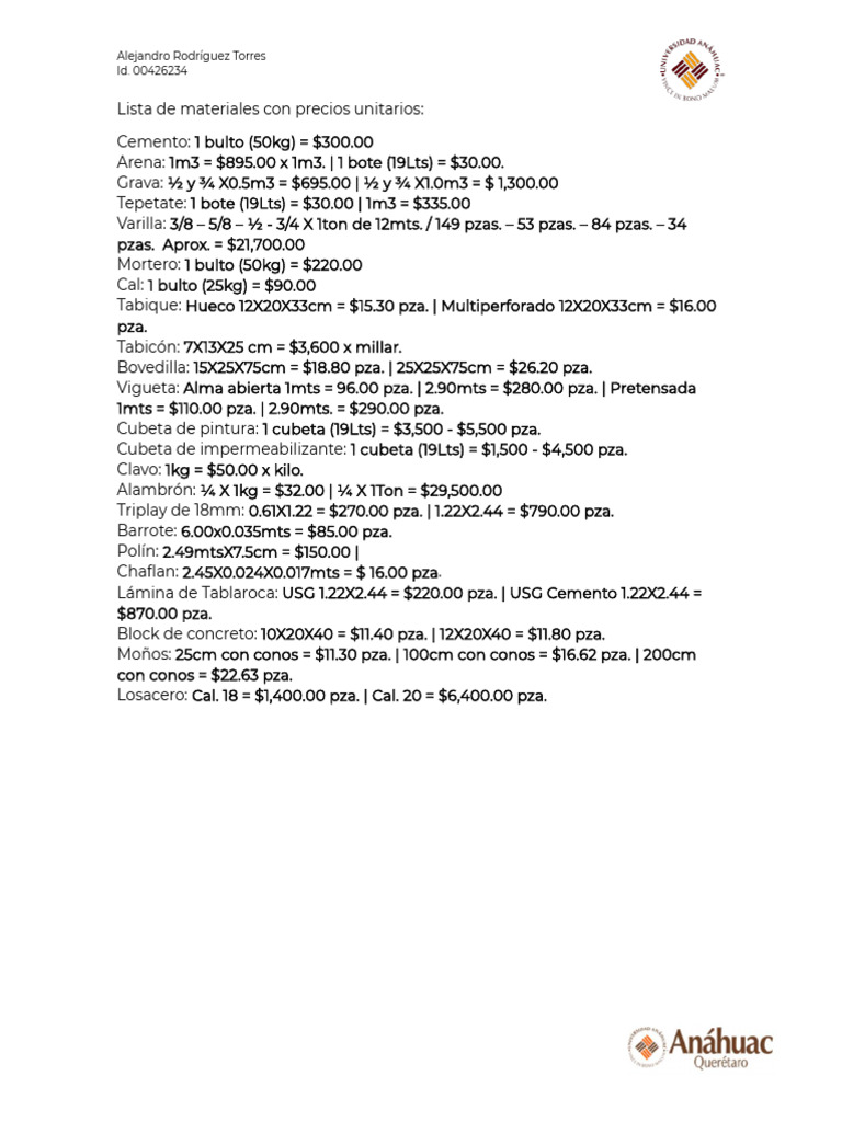 Lista de Precios Unitarios Enero 2024 PDF
