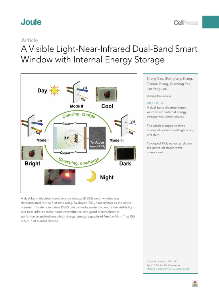A Visible Light-Near-Infrared Dual-Band Smart Window With Internal ...