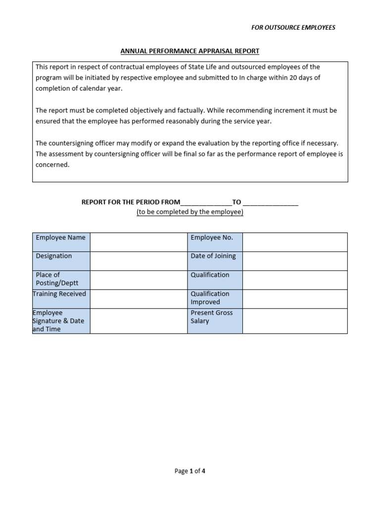 Annual Performance Appraisal for Outsourced Employees | PDF ...