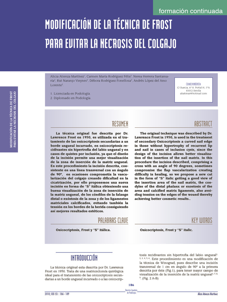 Modificación de la Técnica de Frost | PDF | Sistema tegumentario ...