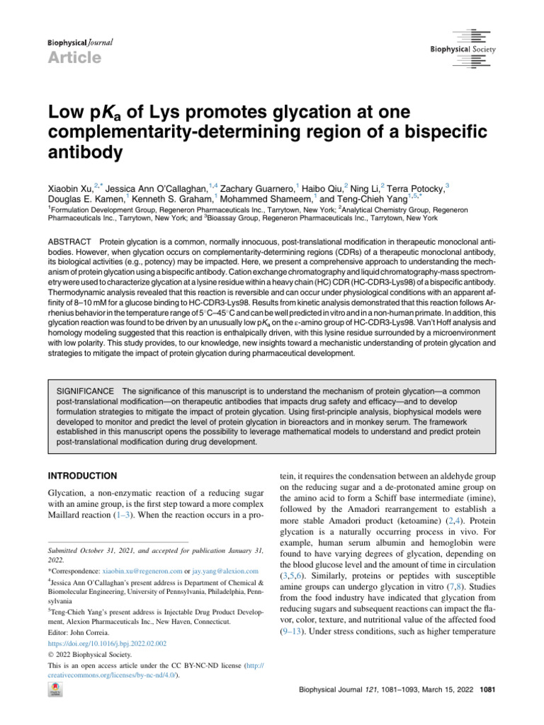 Low pka of lys promotes glycation at one complementarity de 2022