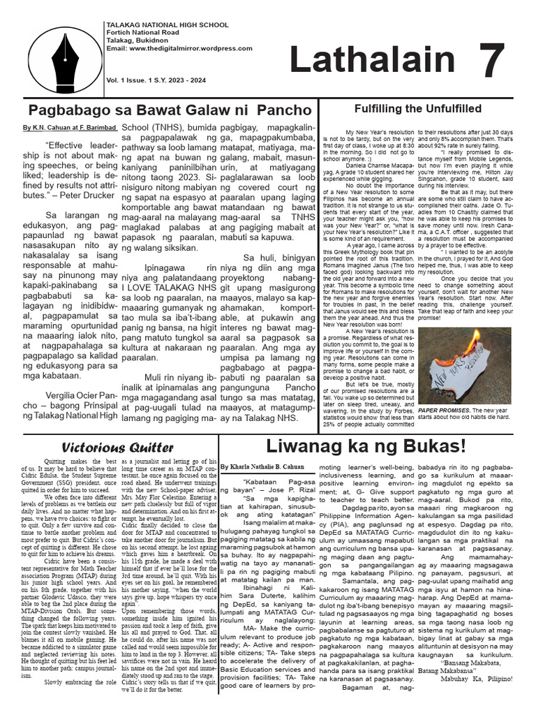 Lathalain: Talakag NHS Highlights | PDF