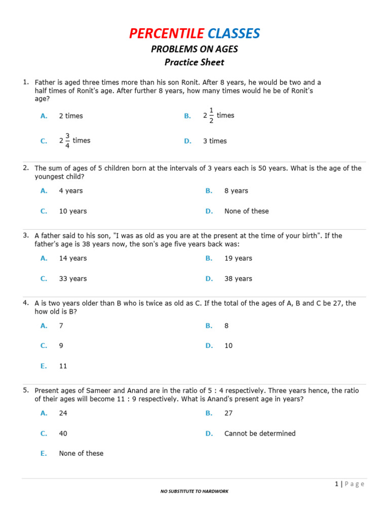 Problems on Ages with Solutions | PDF