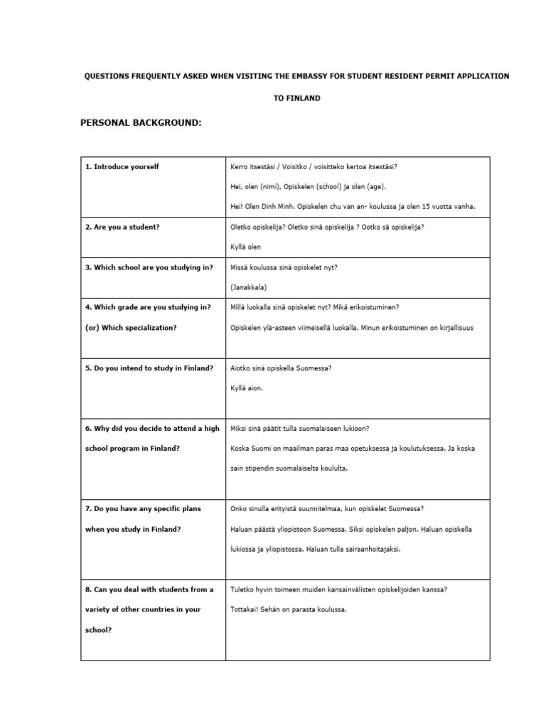 FAQ - Finnish Embassy - Student RP Application | PDF